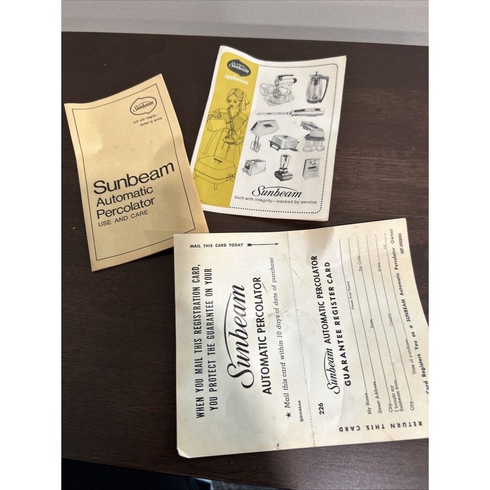 Vintage 1970's Sunbeam Percolator Appliances Care Booklet